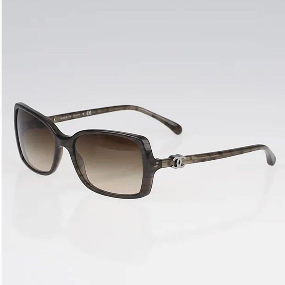 CHANEL dark gray brown gradient logo 5218 square frame sunglasses